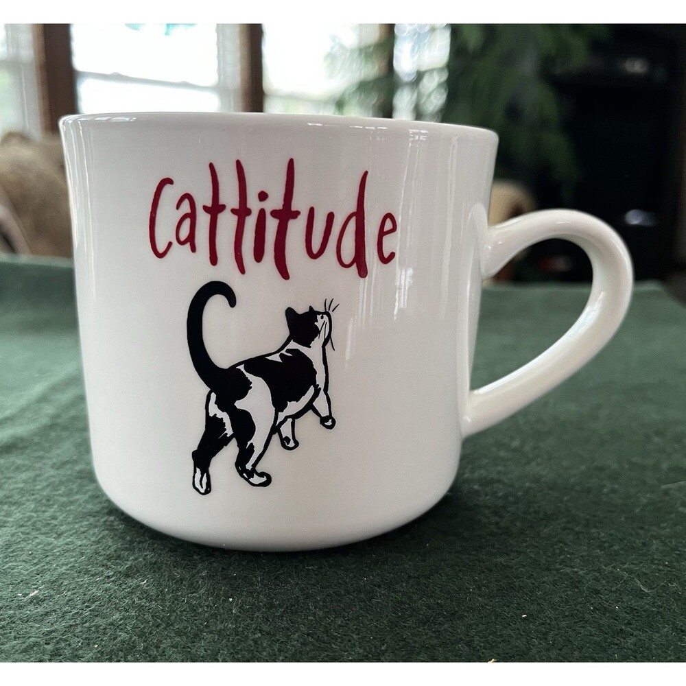 Stoneware Cattitude Cat Mug Coffee Cup Opal House Stoneware Black White Cat 16oz